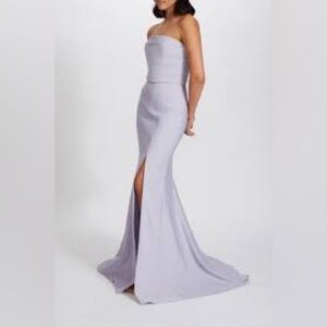 NWOT AMSALE Dari  dress Strapless pleated bodice front split Faille Lilac GB259A